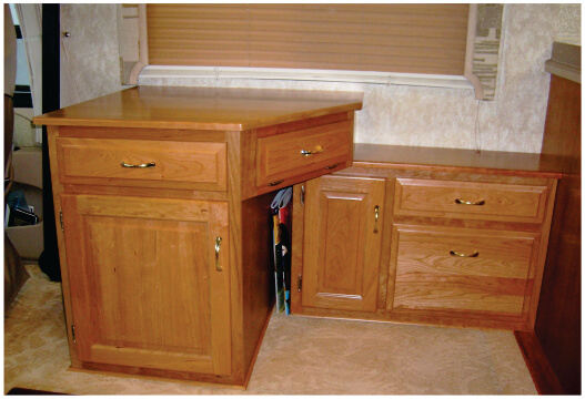 Angled RV desk with spot for atlas